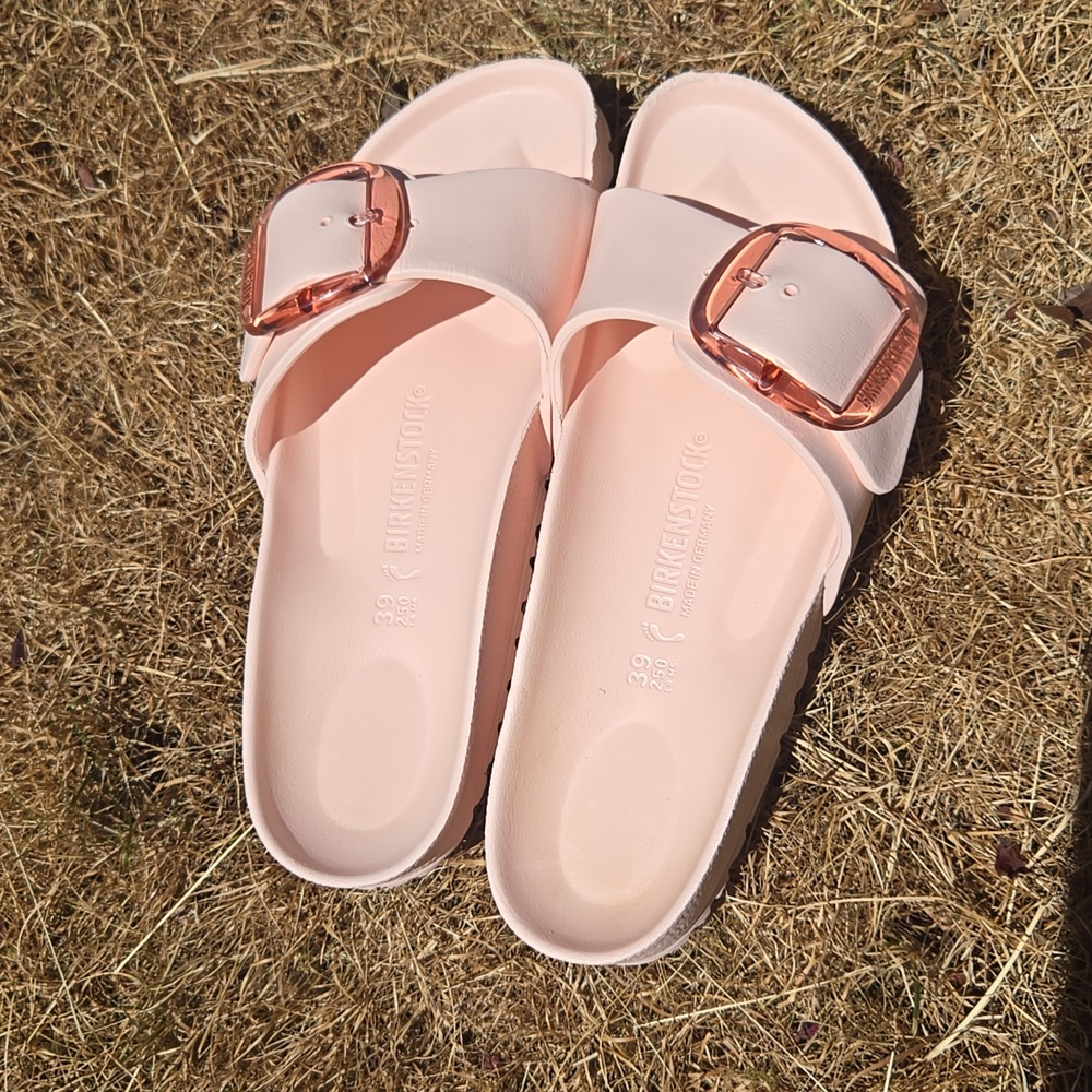 Birkenstock Madrid Pink Slide Sandals with Rose Buckles New Size US 8-8.5 Chic - Picture 11 of 14